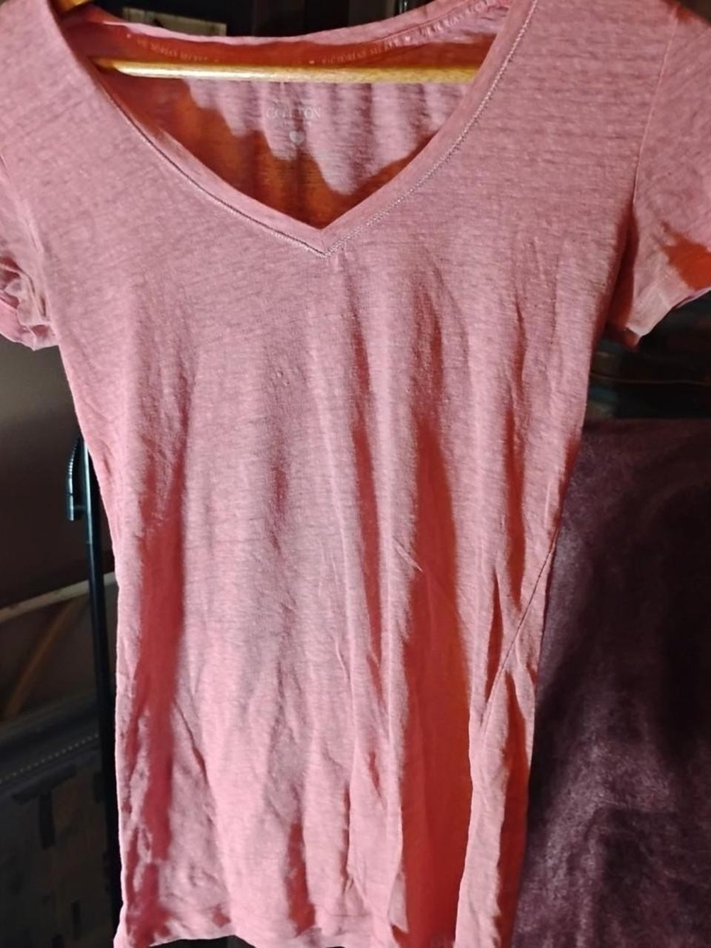 Victoria's Secret COTTON Lingerie Womens V-Neck 3/4 Short Sleeve Top Rose Size S